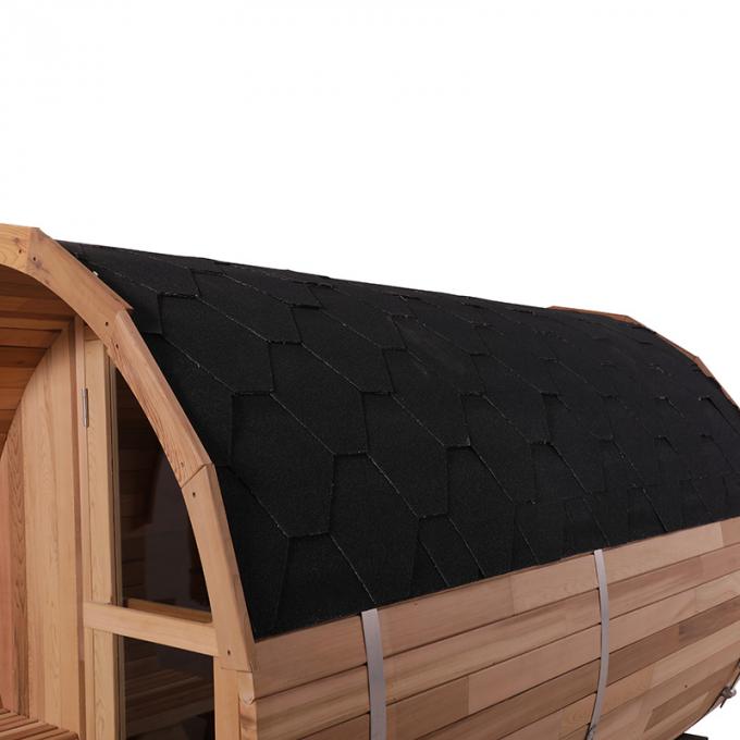 The bitumen rooftop shingle aid in heat retention and waterproof your sauna for outdoor use.